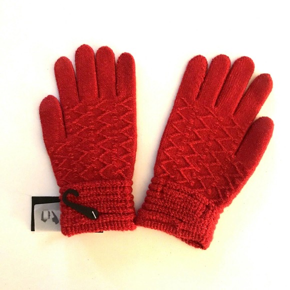 Steve Madden for Macys Zigzag EZ Tap Touchscreen Gloves Red Metallic NEW - Picture 1 of 3